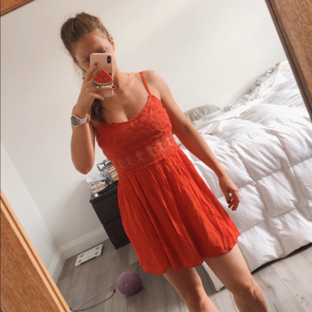 Flowy Topshop Red Lace Dress